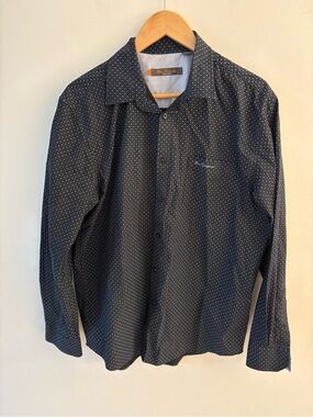 Ben Sherman Men's Navy Microdot Long-Sleeve Dress Shirt, Excellent Shepe, Sz XL